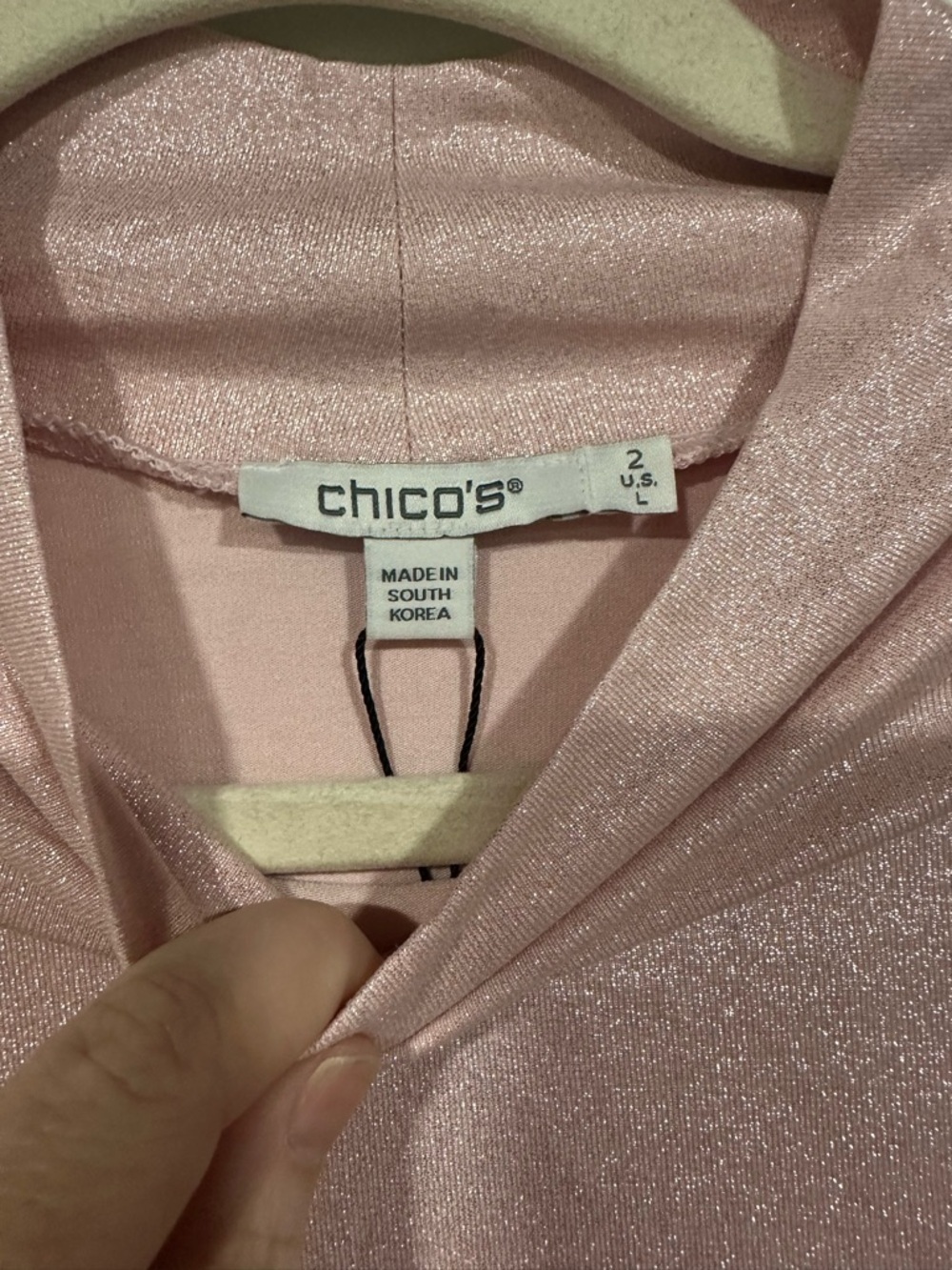 NWT Chico's Size 2 L 12-14 Touch of Cool Pink Blush Foil Mock Neck Layering Tee - Picture 3 of 4